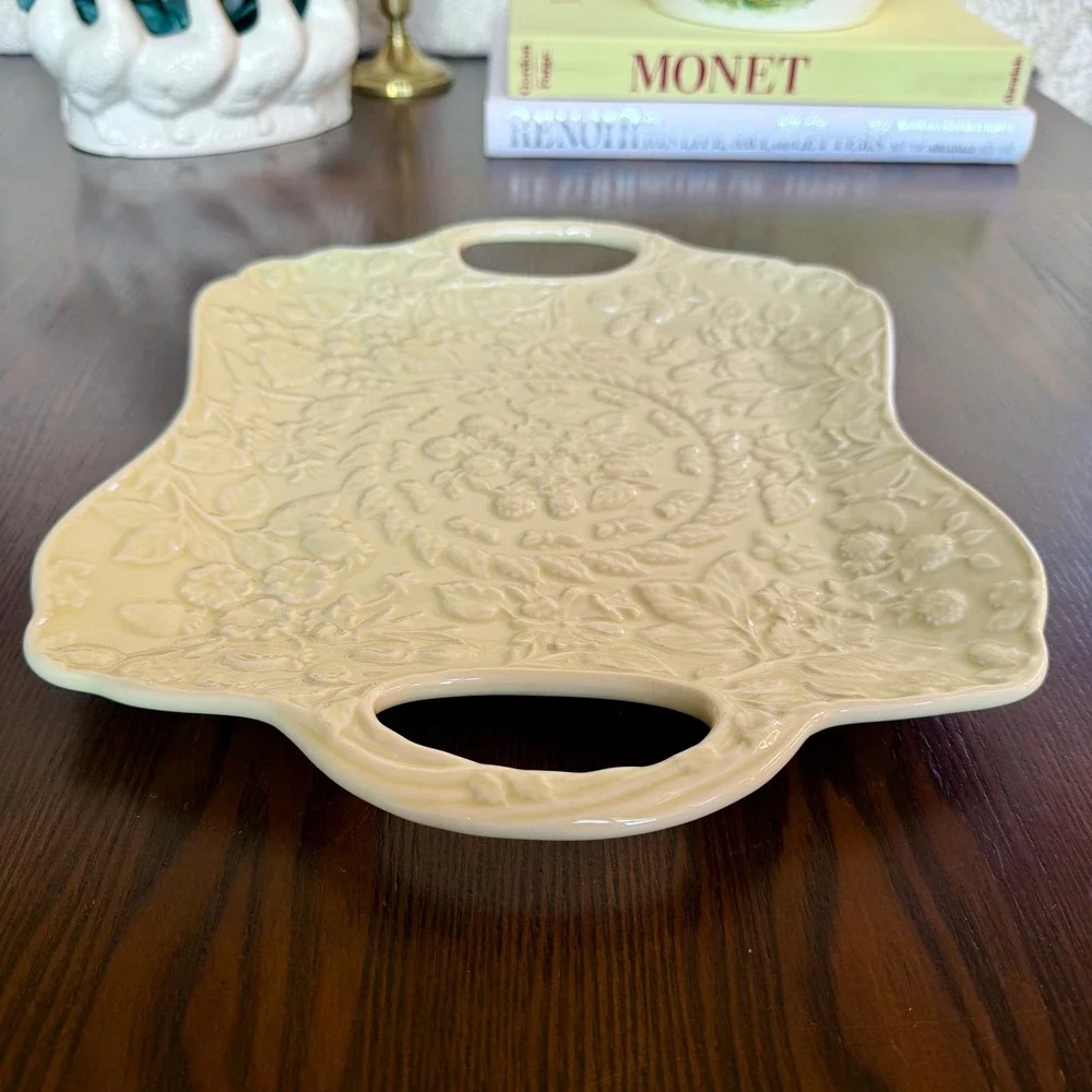 Vintage English Meadow Embossed Floral Ceramic Platter, Julia Bullmore